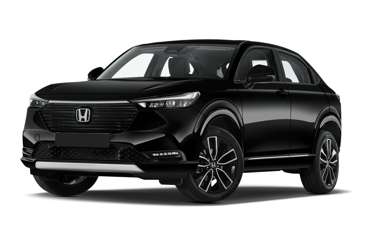 Tiefe, schräge Heckansicht eines Honda HR-V, freigestellt (KI-generiert)