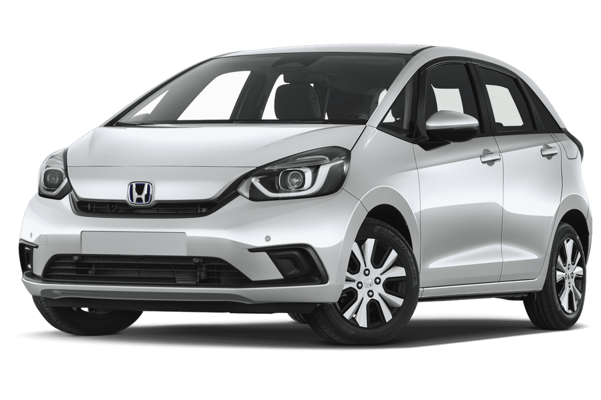 Tiefe, schräge Heckansicht eines Honda Jazz , freigestellt