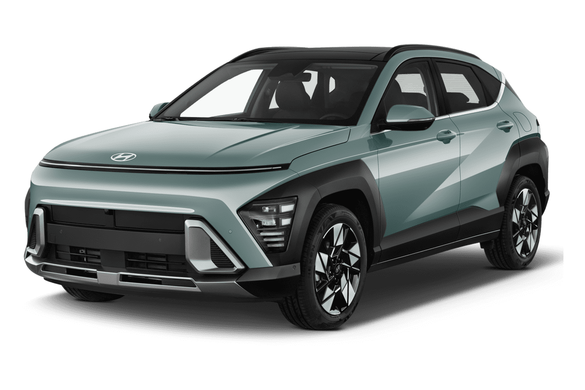 Schräge Frontansicht eines Hyundai Kona, freigestellt