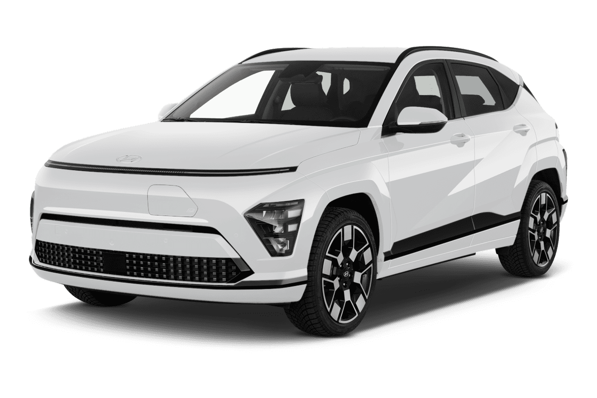 Schräge Frontansicht eines Hyundai Kona Elektro, freigestellt