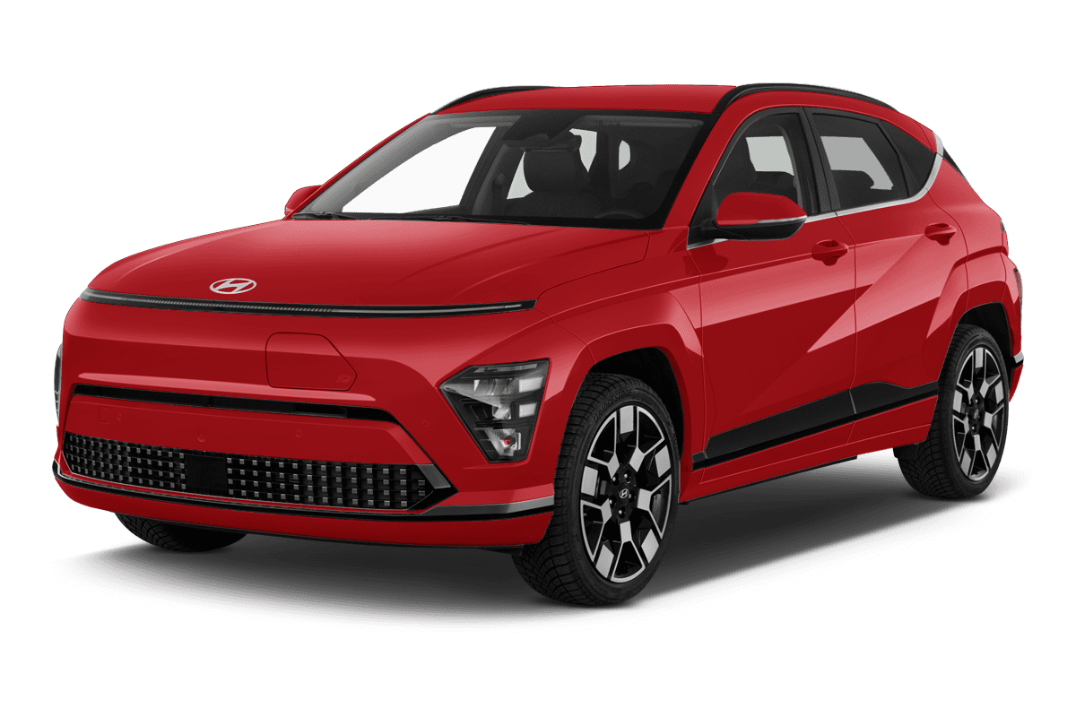 Schräge Frontansicht eines Hyundai Kona Elektro, freigestellt