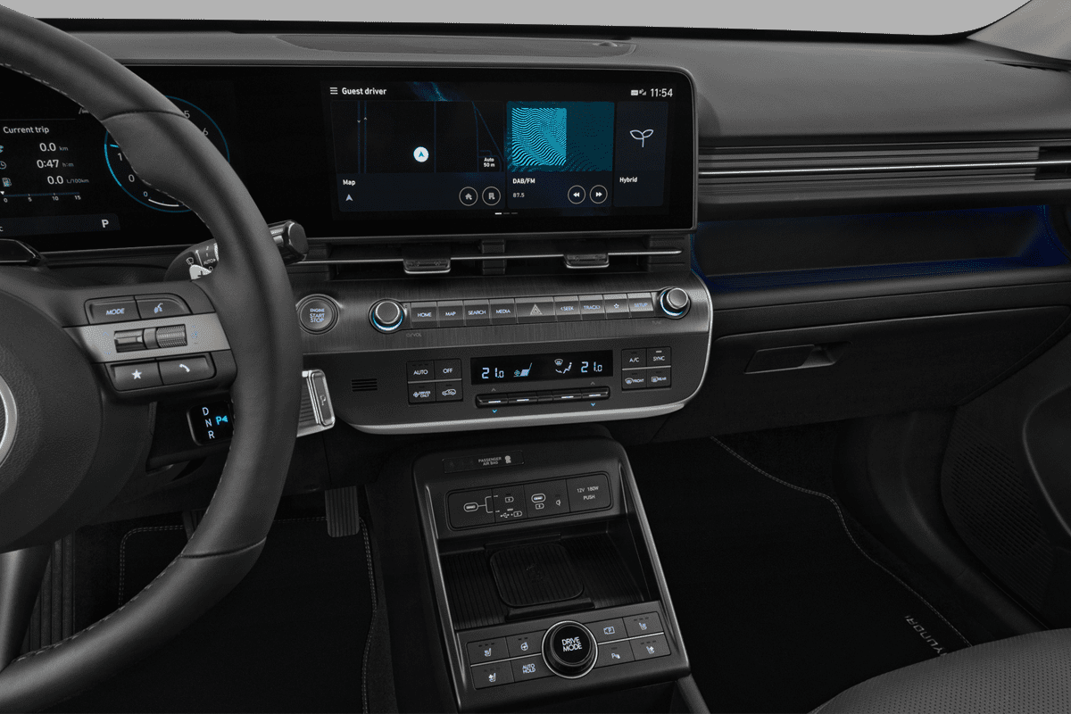 Mittelkonsole eines Hyundai Kona Hybrid 