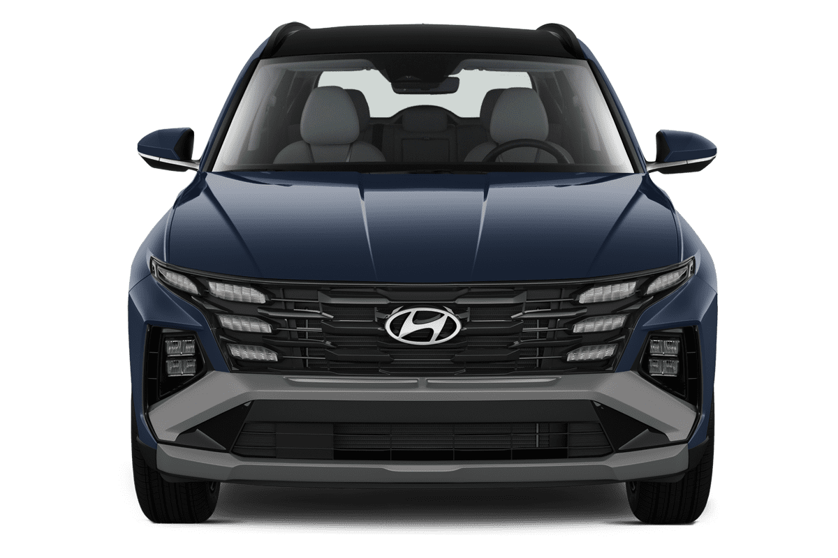 Frontansicht eines Hyundai Tucson Hybrid (neues Modell), freigestellt