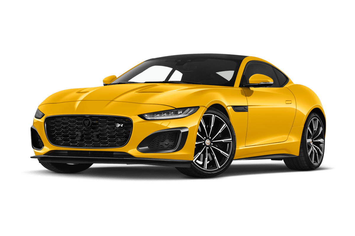 Tiefe, schräge Heckansicht eines Jaguar F-Type Coupé, freigestellt