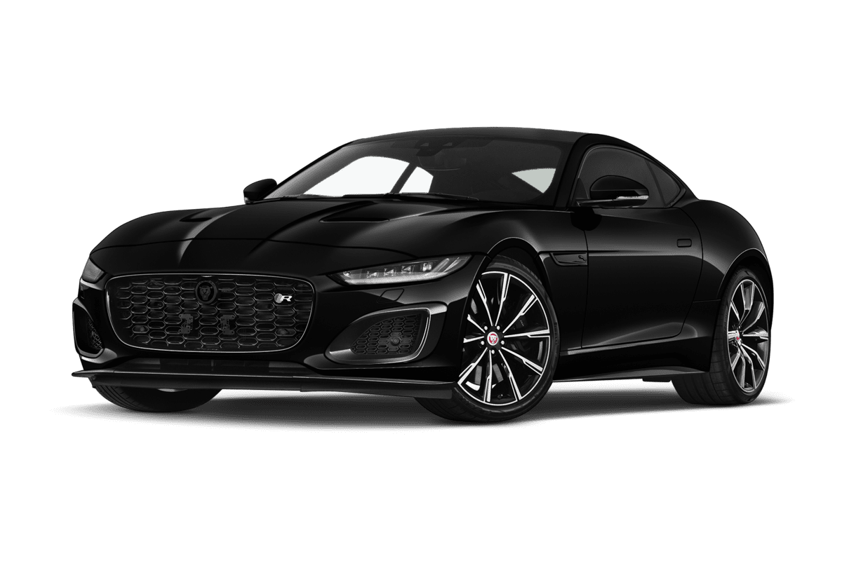Tiefe, schräge Heckansicht eines Jaguar F-Type Coupé, freigestellt