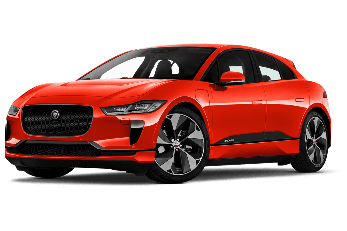 Tiefe, schräge Heckansicht eines Jaguar I-Pace, freigestellt