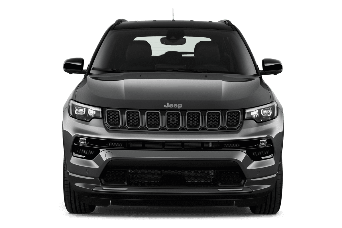 Frontansicht eines Jeep Compass E-Hybrid (neues Modell), freigestellt