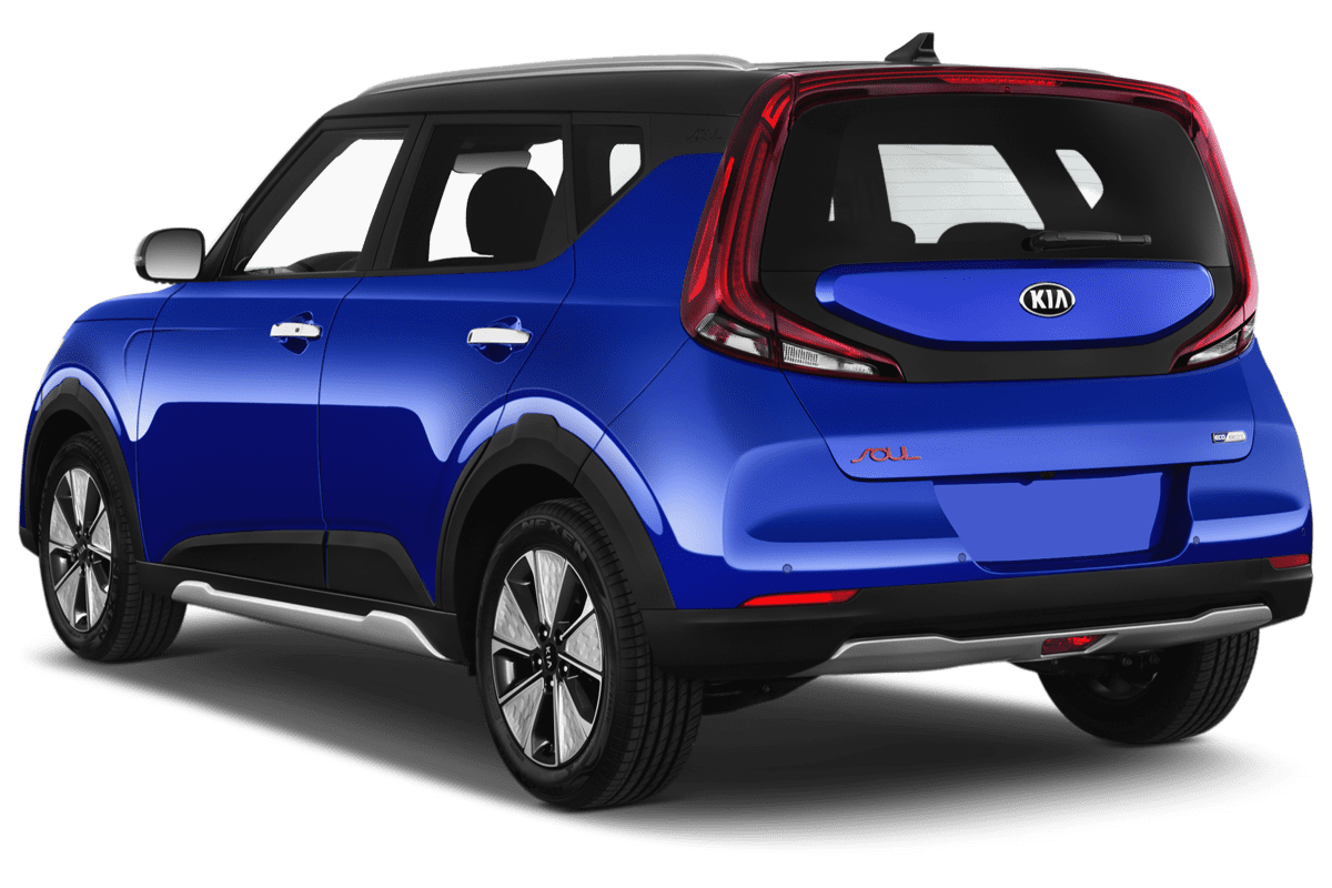 Schräge Heckansicht eines KIA e-Soul, freigestellt