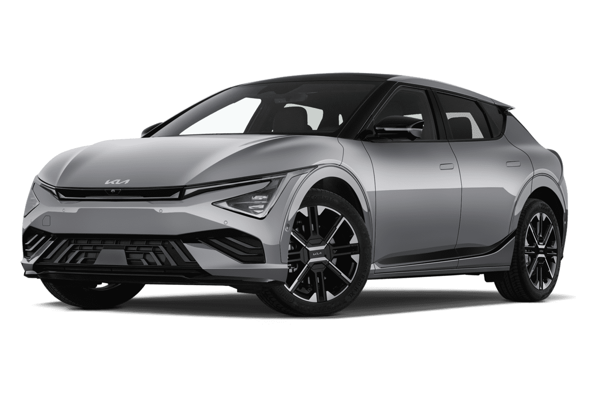 Tiefe, schräge Heckansicht eines KIA EV6 , freigestellt