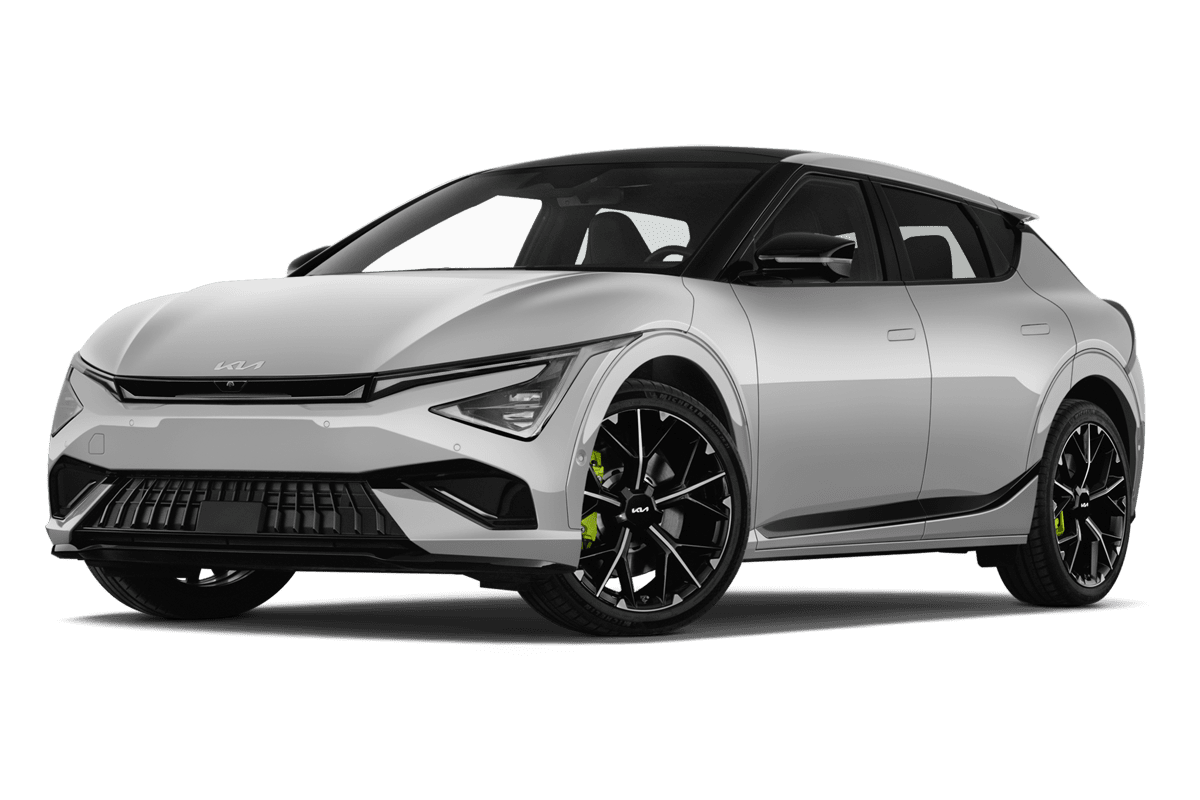 Tiefe, schräge Heckansicht eines KIA EV6 GT, freigestellt