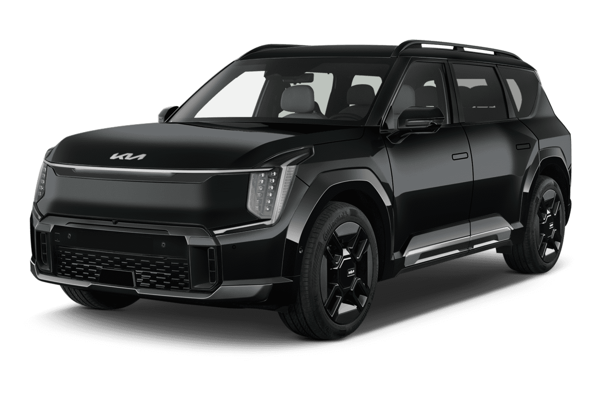 Schräge Frontansicht eines Kia EV9, freigestellt