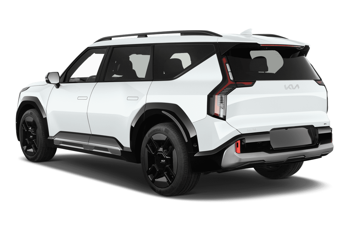 Schräge Heckansicht eines KIA EV9, freigestellt
