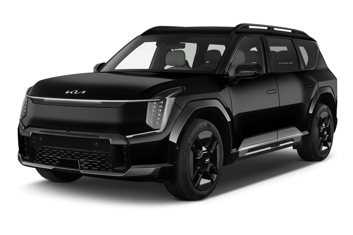 Schräge Frontansicht eines KIA EV9, freigestellt