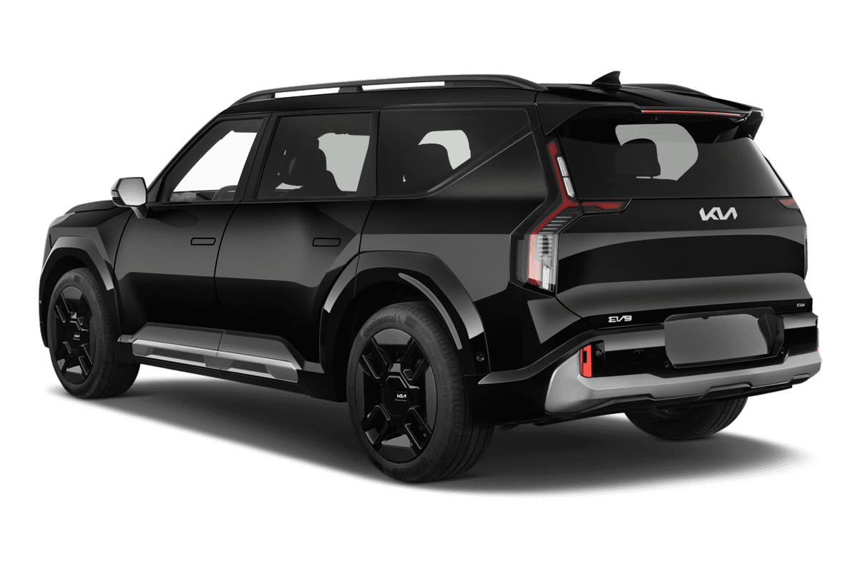 Schräge Heckansicht eines KIA EV9, freigestellt