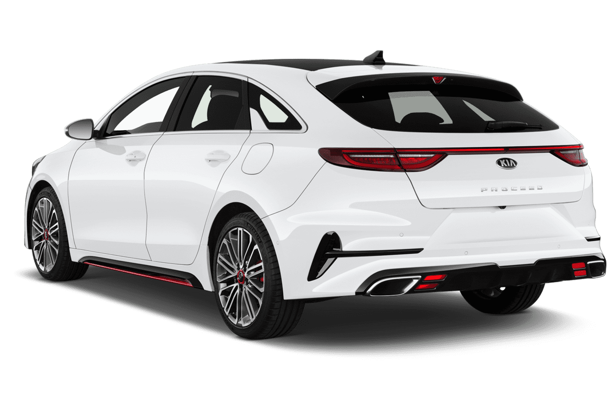 Schräge Heckansicht eines KIA ProCeed, freigestellt