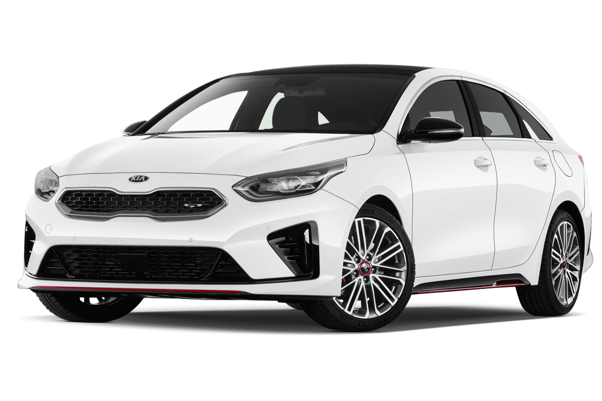 Tiefe, schräge Heckansicht eines KIA ProCeed, freigestellt