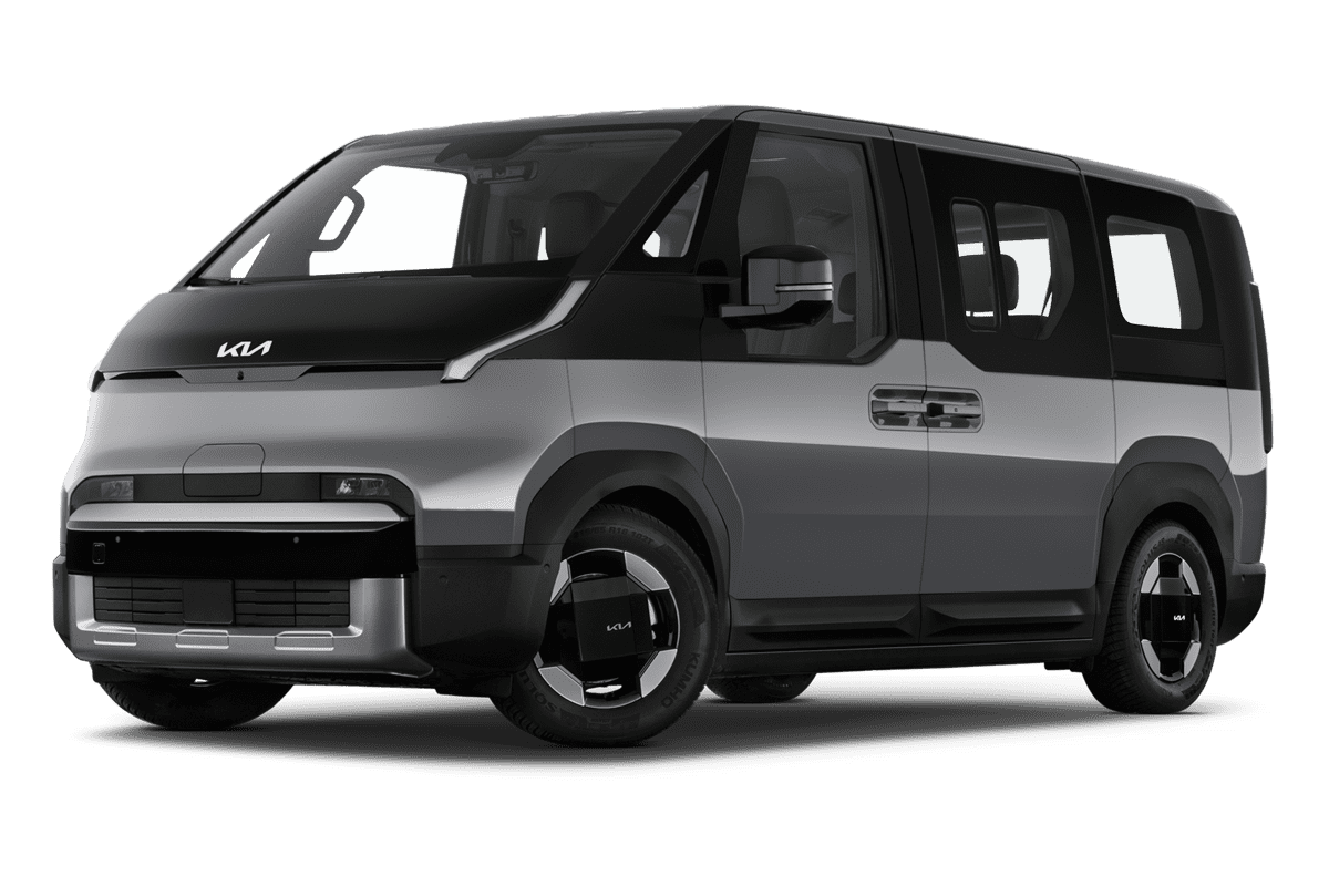 Tiefe, schräge Heckansicht eines KIA PV 5 Passenger , freigestellt