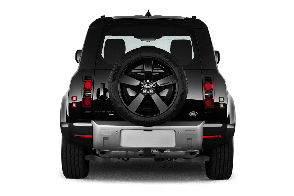 Heckansicht eines Land Rover Defender