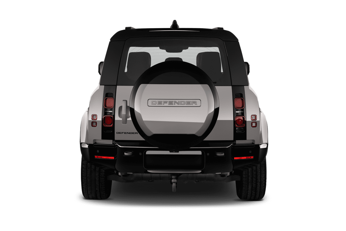 Heckansicht eines Land Rover Defender Plug-In-Hybrid