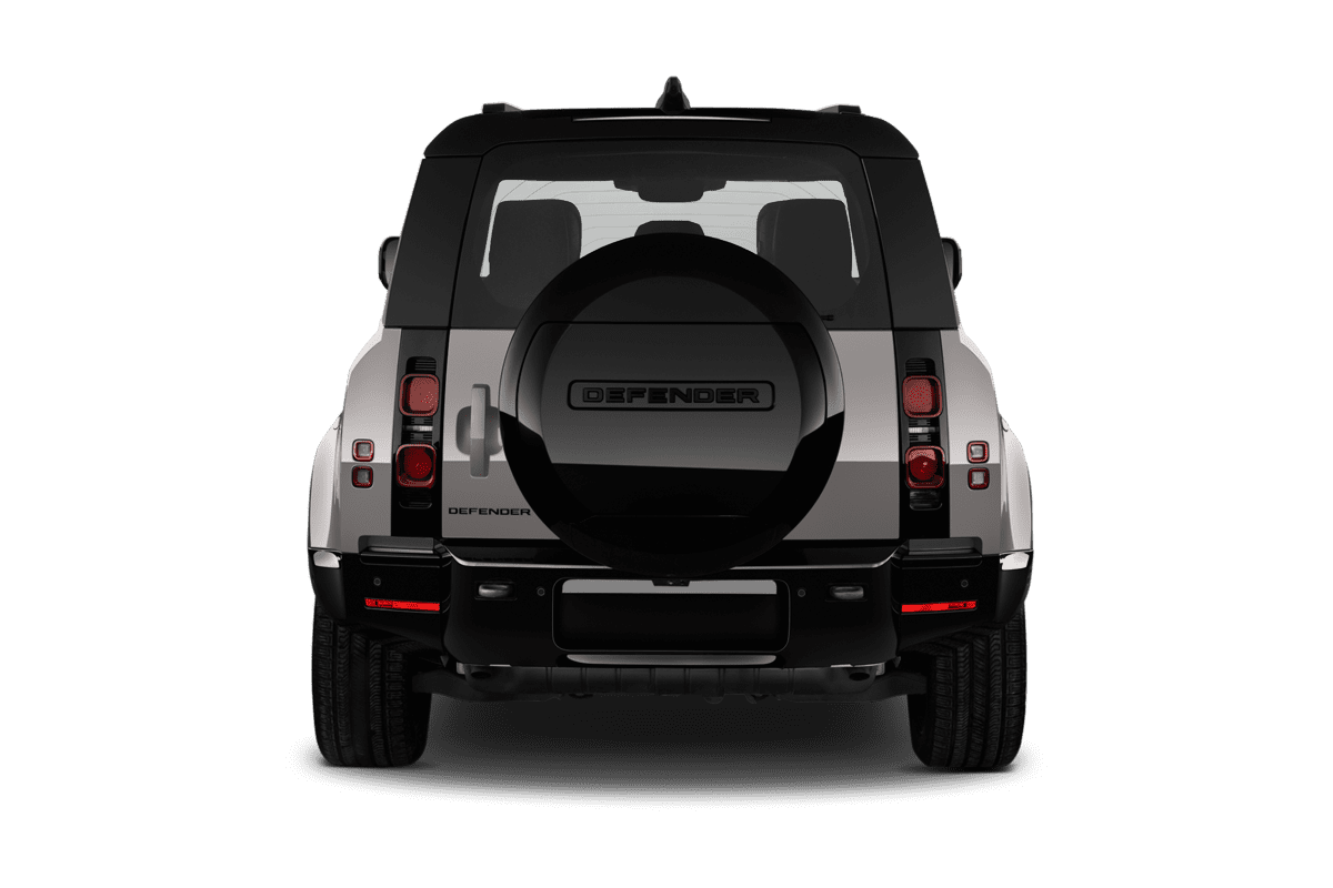 Heckansicht eines Land Rover Defender Plug-In-Hybrid