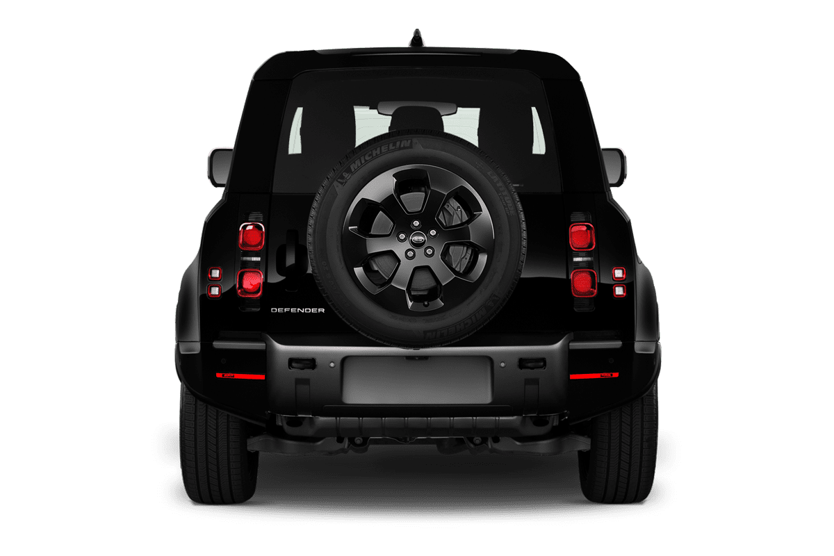 Heckansicht eines Land Rover Defender