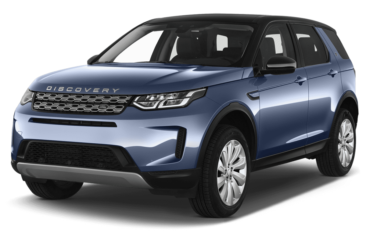 Schräge Frontansicht eines Land Rover Discovery Sport Plug-in-Hybrid, freigestellt
