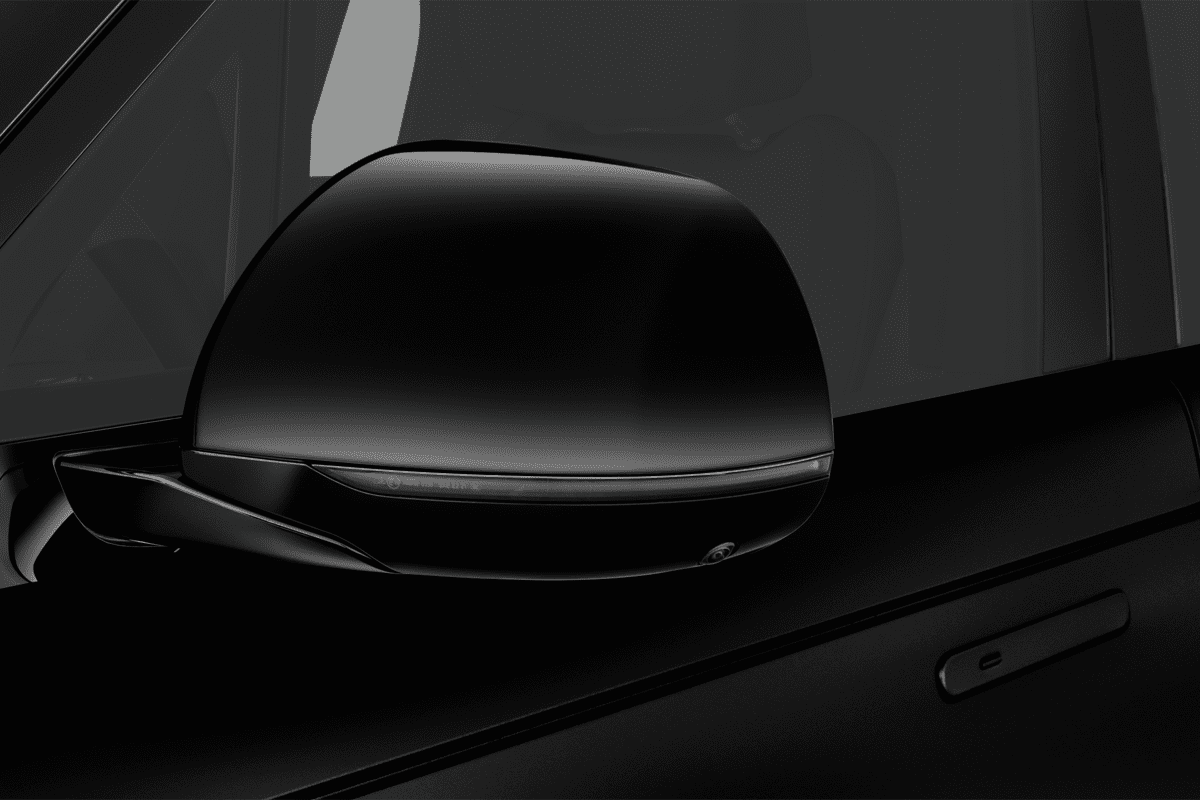 Rückspiegel eines Land Rover Range Rover 