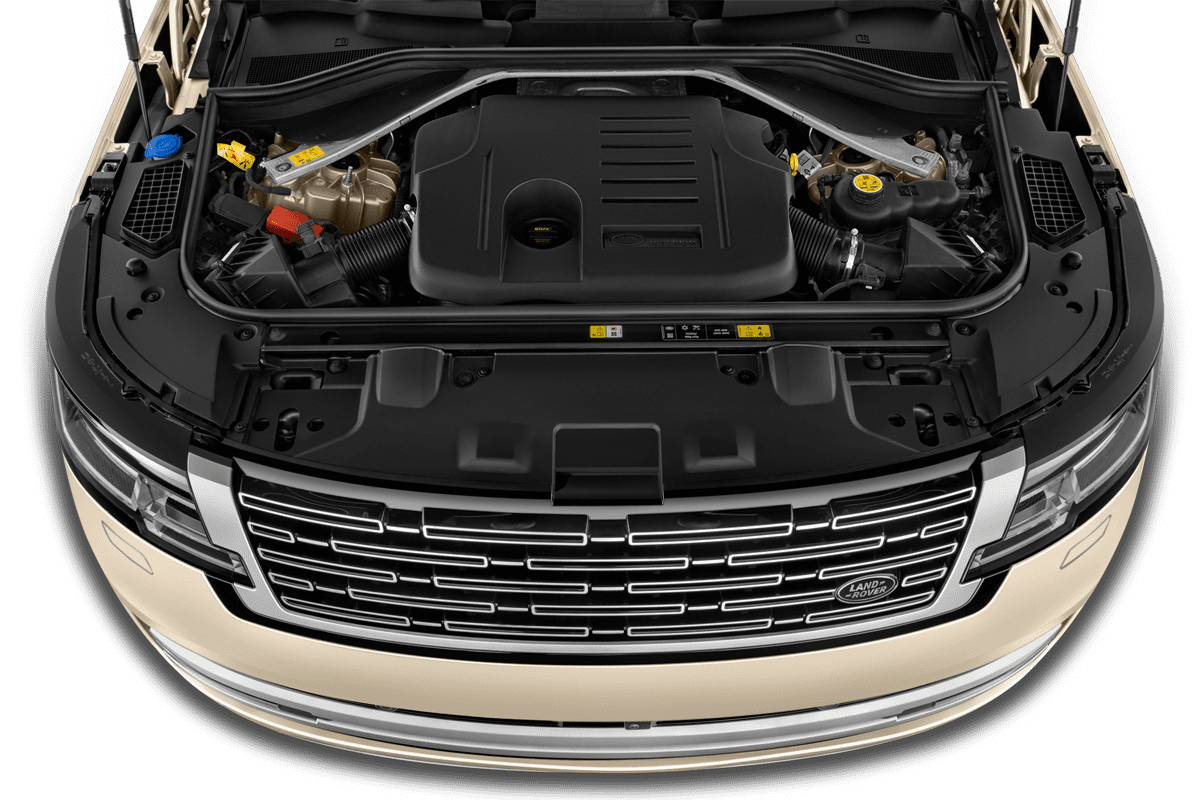 Motorraum eines Land Rover Range Rover Plug-in-Hybrid 