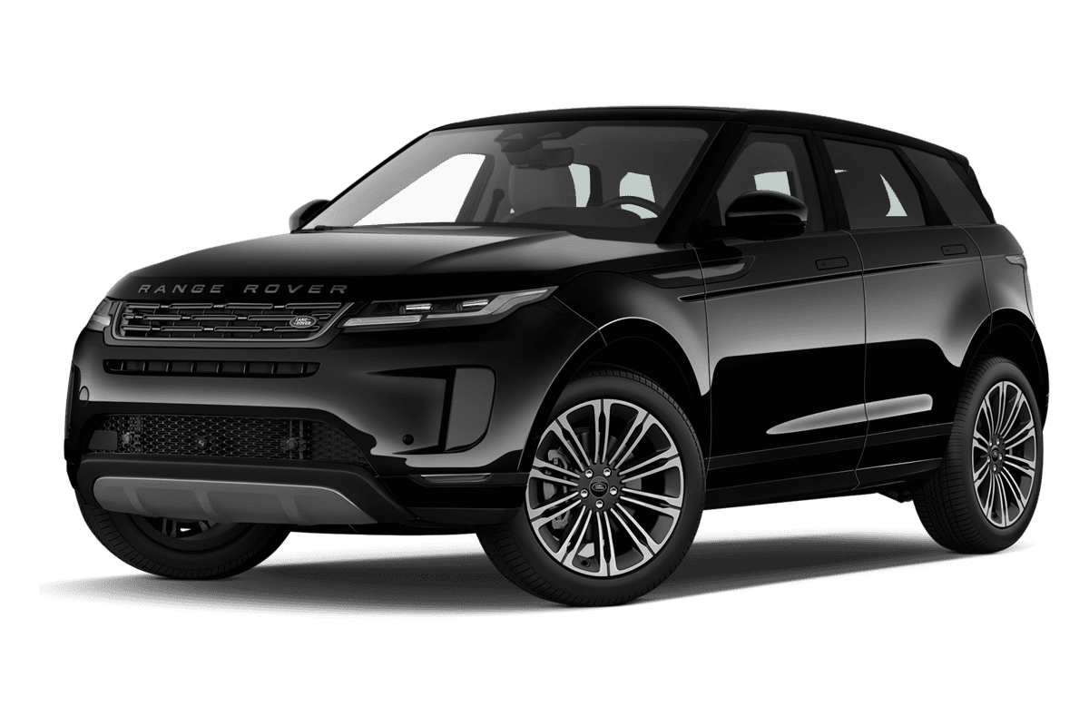 Tiefe, schräge Heckansicht eines Land Rover Range Rover Evoque Plug-In-Hybrid, freigestellt