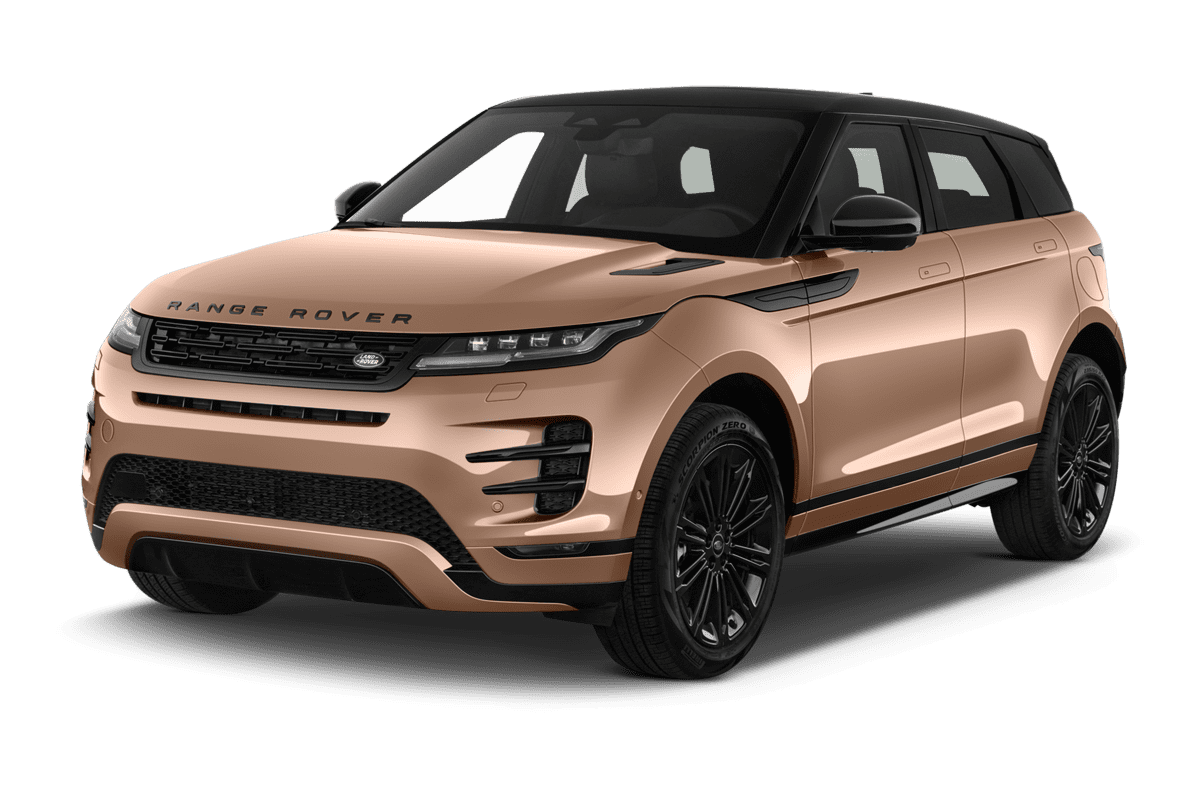 Schräge Frontansicht eines Land Rover Range Rover Evoque, freigestellt