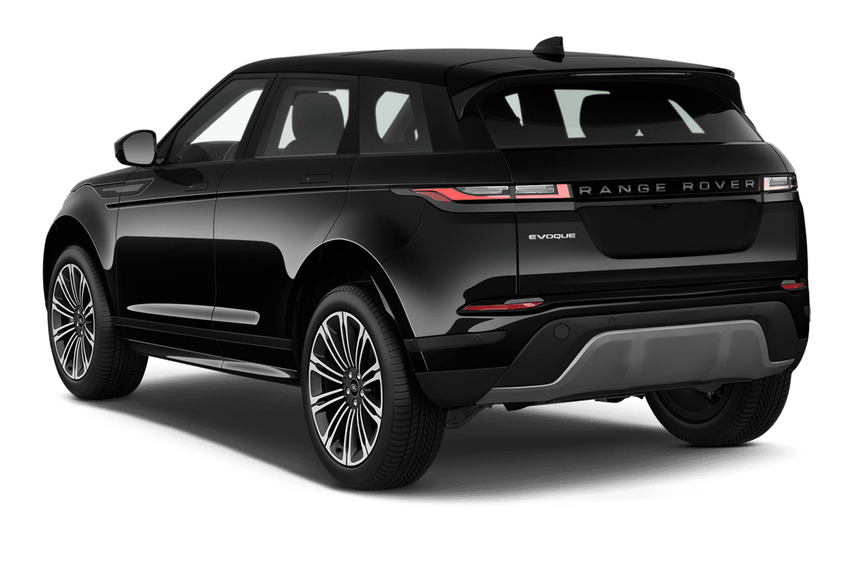 Schräge Heckansicht eines Land Rover Range Rover Evoque, freigestellt