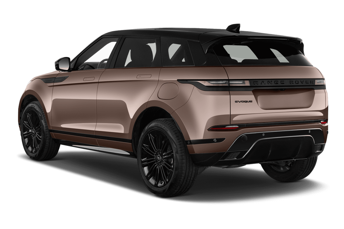Schräge Heckansicht eines Land Rover Range Rover Evoque Plug-In-Hybrid, freigestellt (KI-generiert)