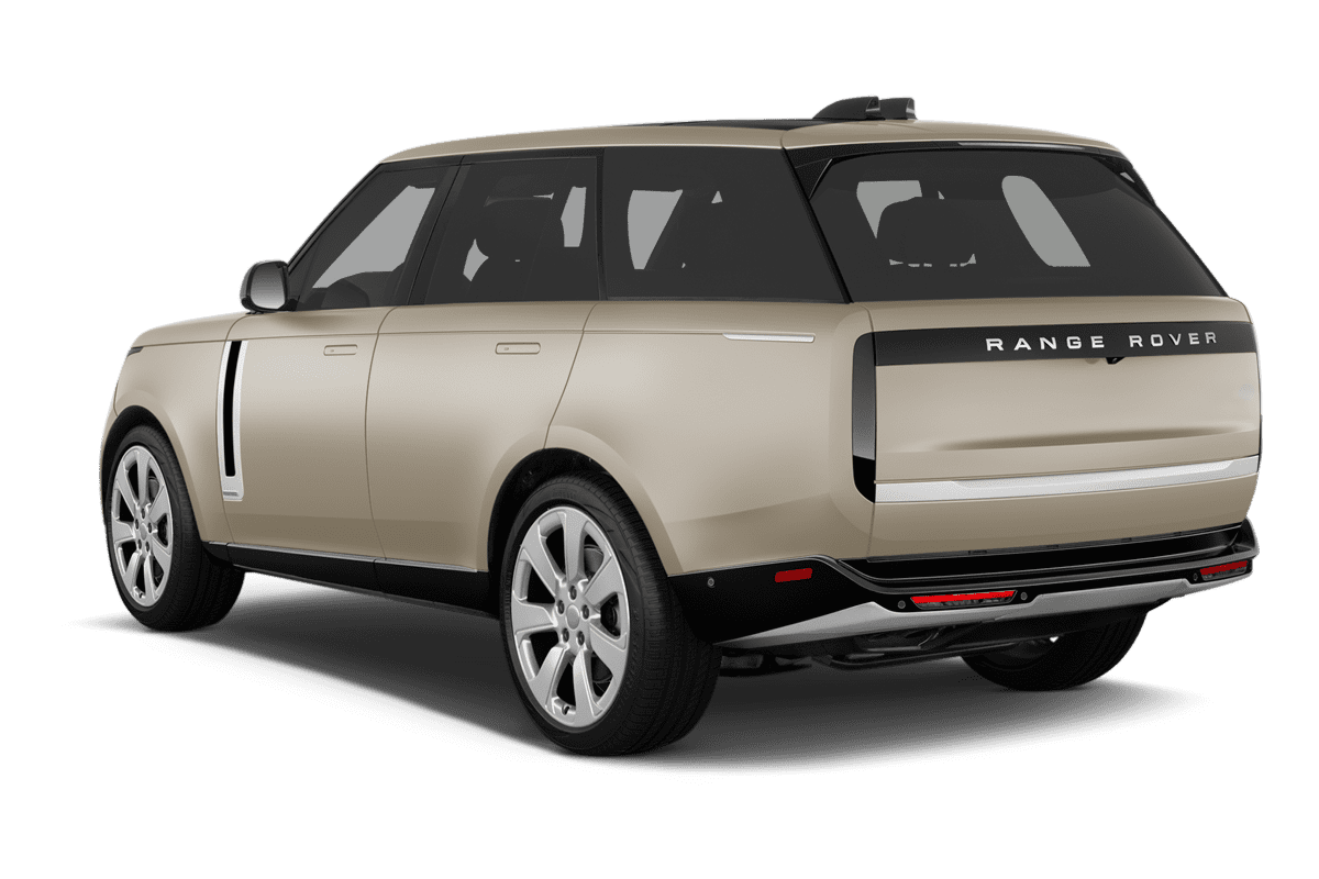 Schräge Heckansicht eines Land Rover Range Rover Plug-in-Hybrid , freigestellt
