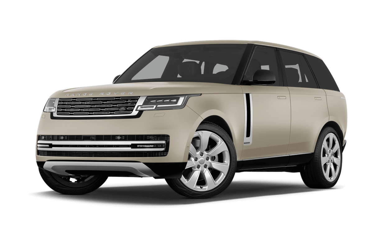 Tiefe, schräge Heckansicht eines Land Rover Range Rover Plug-in-Hybrid , freigestellt