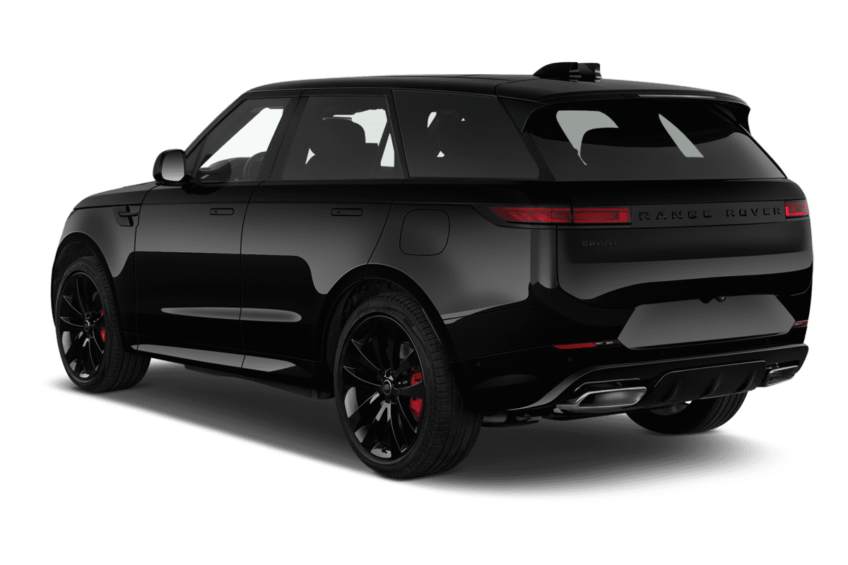 Schräge Heckansicht eines Land Rover Range Rover Sport Plug-in-Hybrid , freigestellt