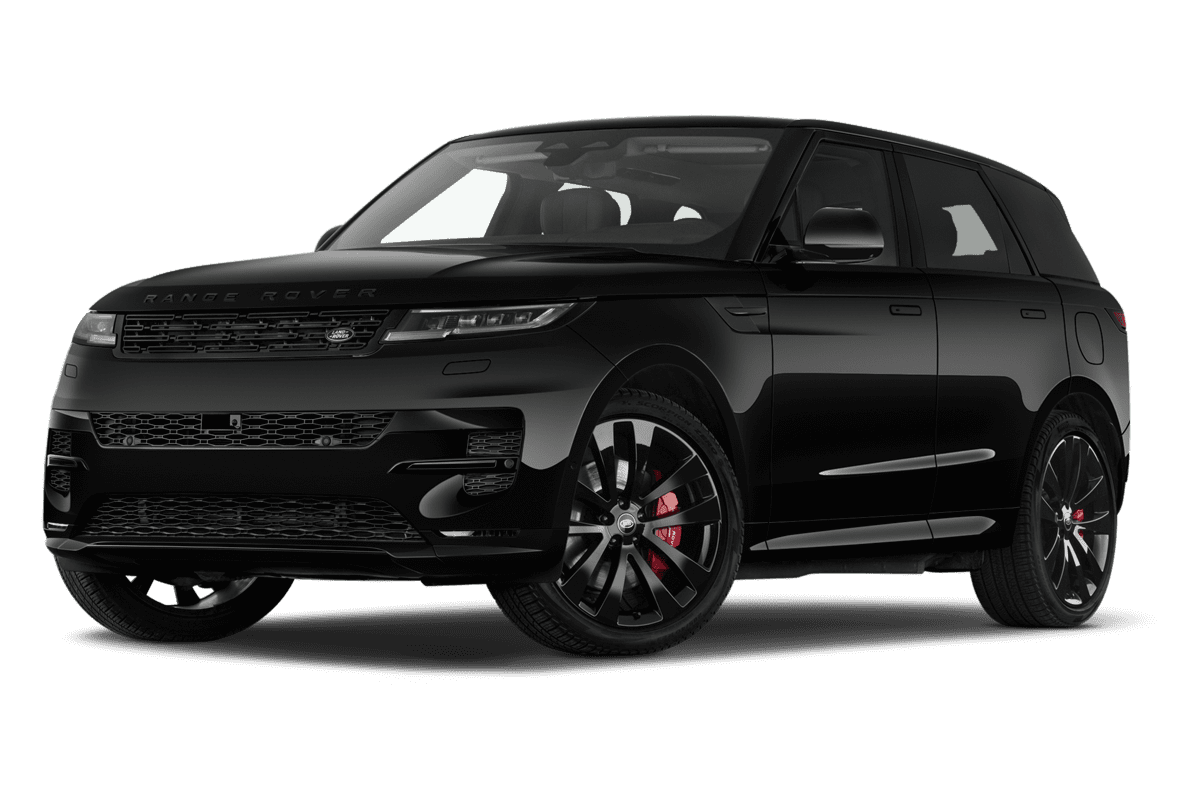 Tiefe, schräge Heckansicht eines Land Rover Range Rover Sport Plug-in-Hybrid , freigestellt