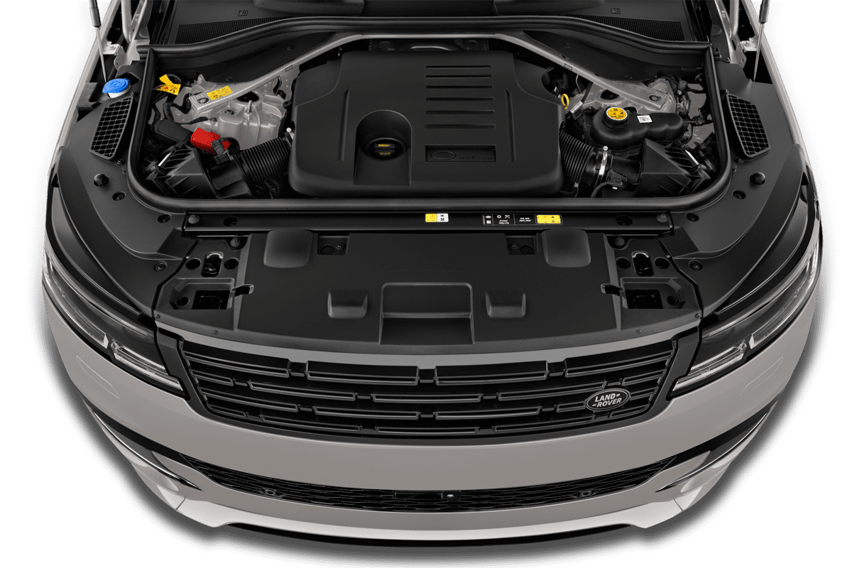 Motorraum eines Land Rover Range Rover Sport Plug-in-Hybrid (KI-generiert)