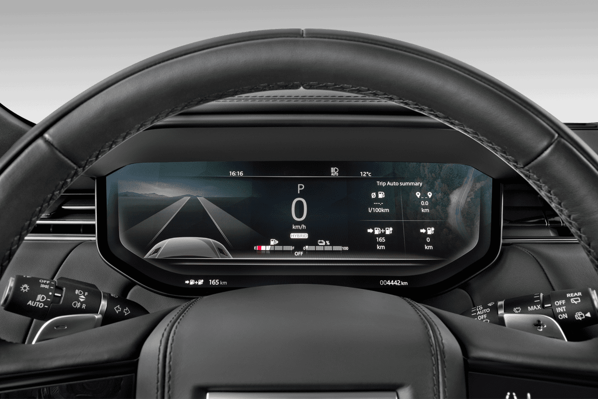 Kombiinstrument eines Land Rover Range Rover Sport Plug-in-Hybrid (KI-generiert)