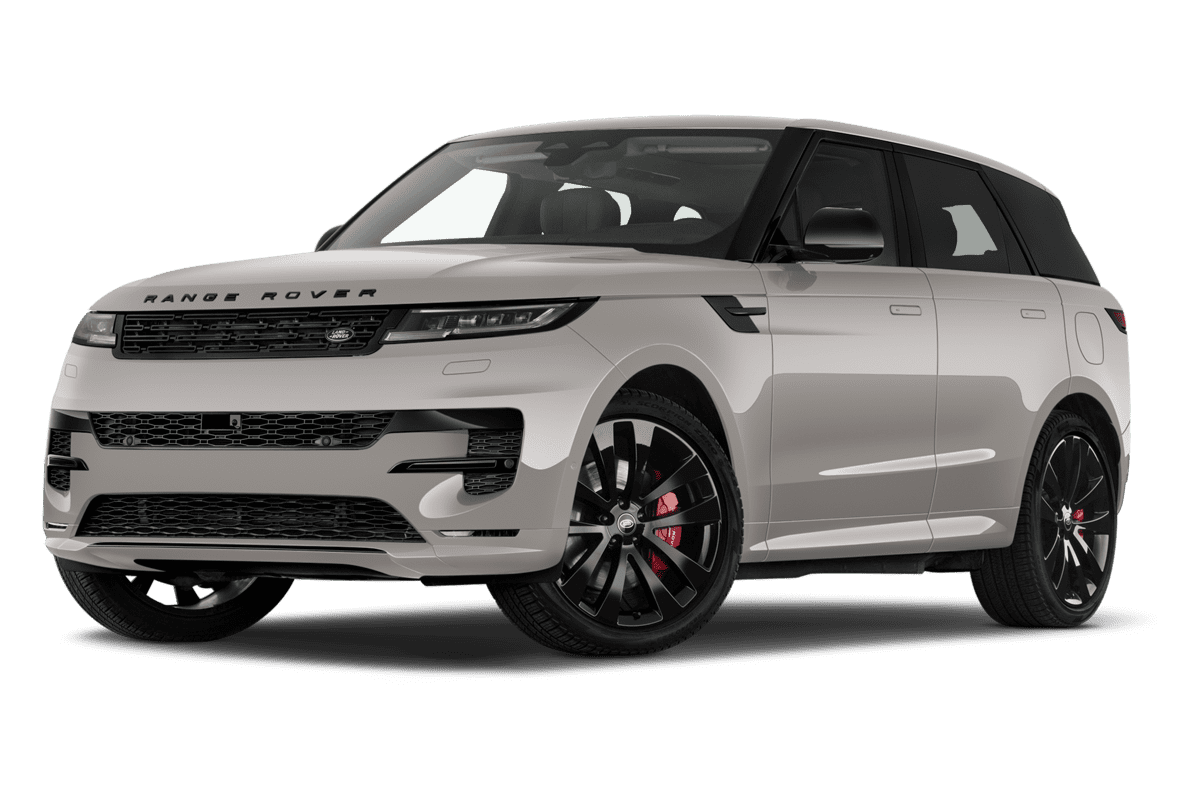 Tiefe, schräge Heckansicht eines Land Rover Range Rover Sport Plug-in-Hybrid , freigestellt (KI-generiert)