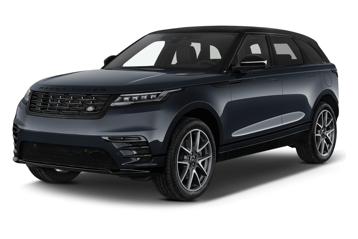 Schräge Frontansicht eines Land Rover Range Rover Velar Plug-in-Hybrid, freigestellt