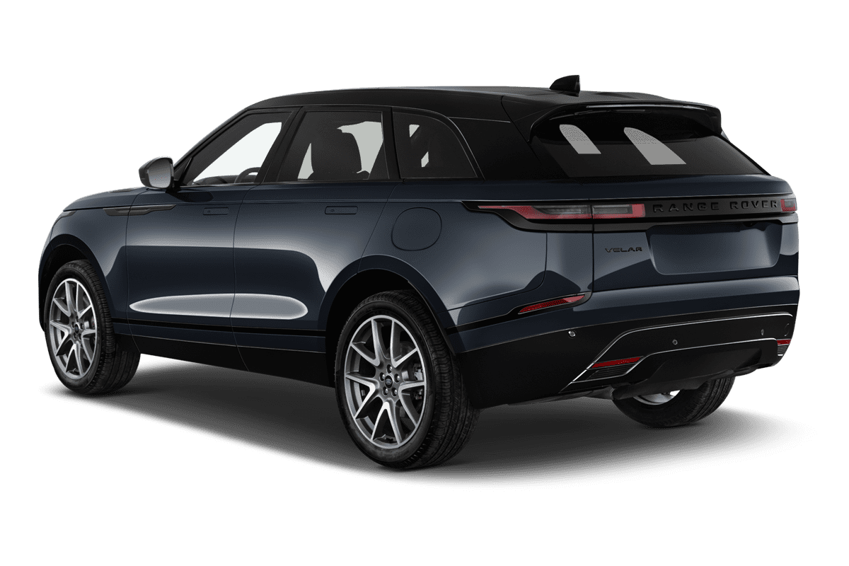 Schräge Heckansicht eines Land Rover Range Rover Velar Plug-in-Hybrid, freigestellt (KI-generiert)