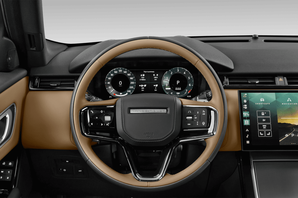 Lenkrad eines Land Rover Range Rover Velar Plug-in-Hybrid (KI-generiert)