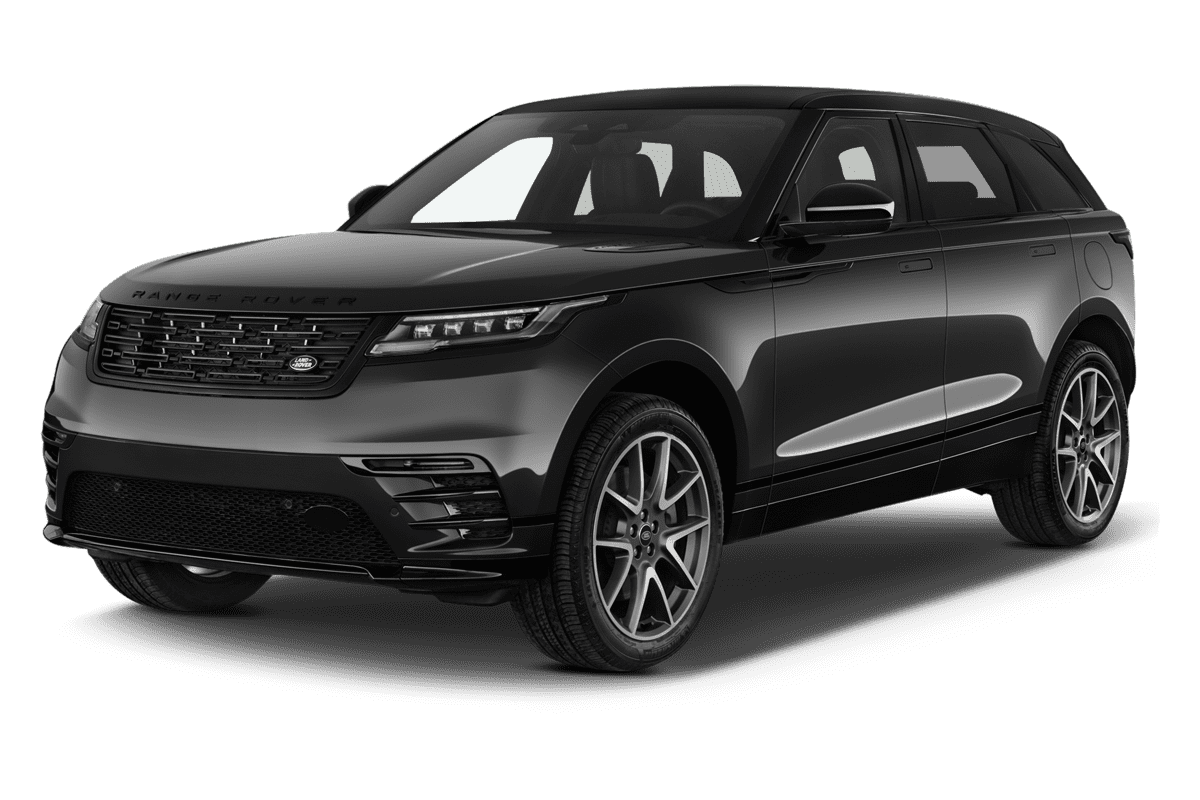 Schräge Frontansicht eines Land Rover Range Rover Velar Plug-in-Hybrid, freigestellt