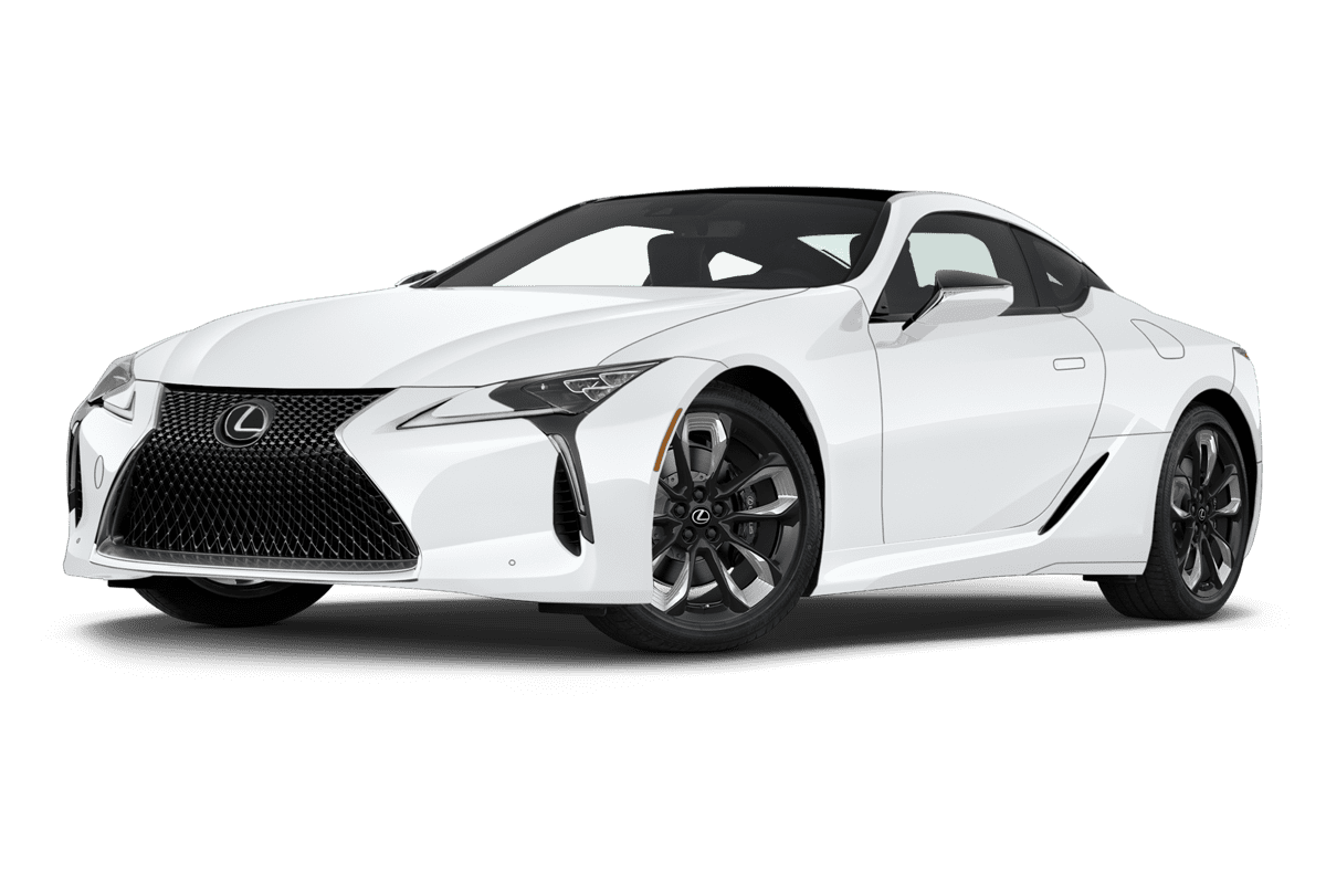 Tiefe, schräge Heckansicht eines Lexus LC, freigestellt