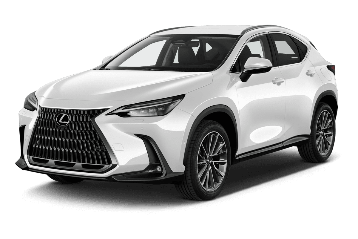 Schräge Frontansicht eines Lexus NX Hybrid, freigestellt