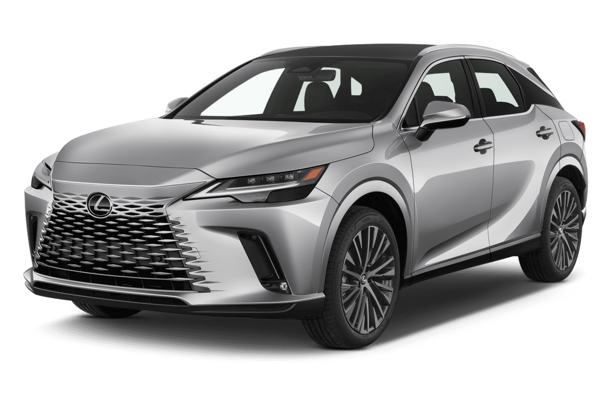 Schräge Frontansicht eines Lexus RX Plug-in-Hybrid, freigestellt