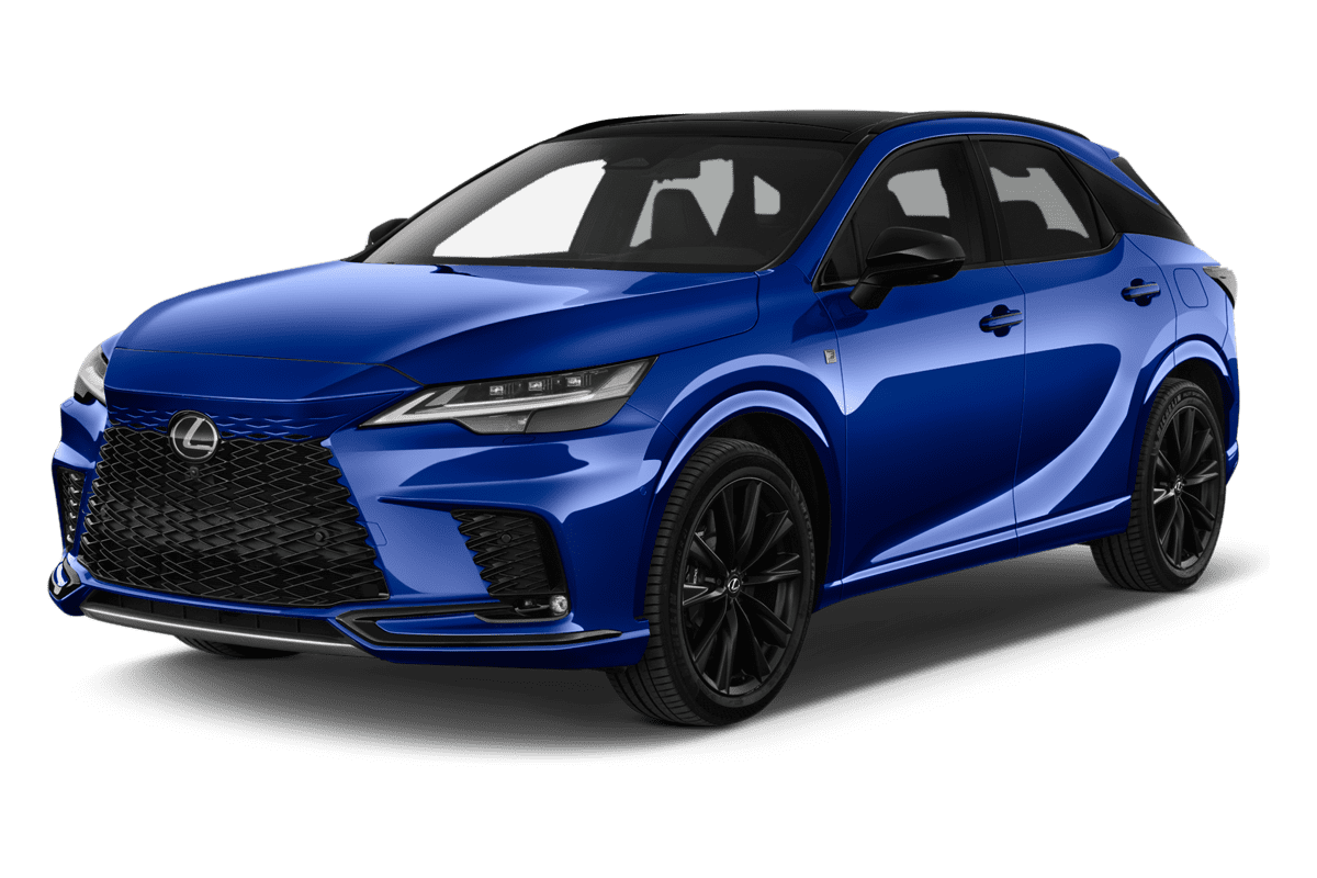 Schräge Frontansicht eines Lexus RX Hybrid, freigestellt