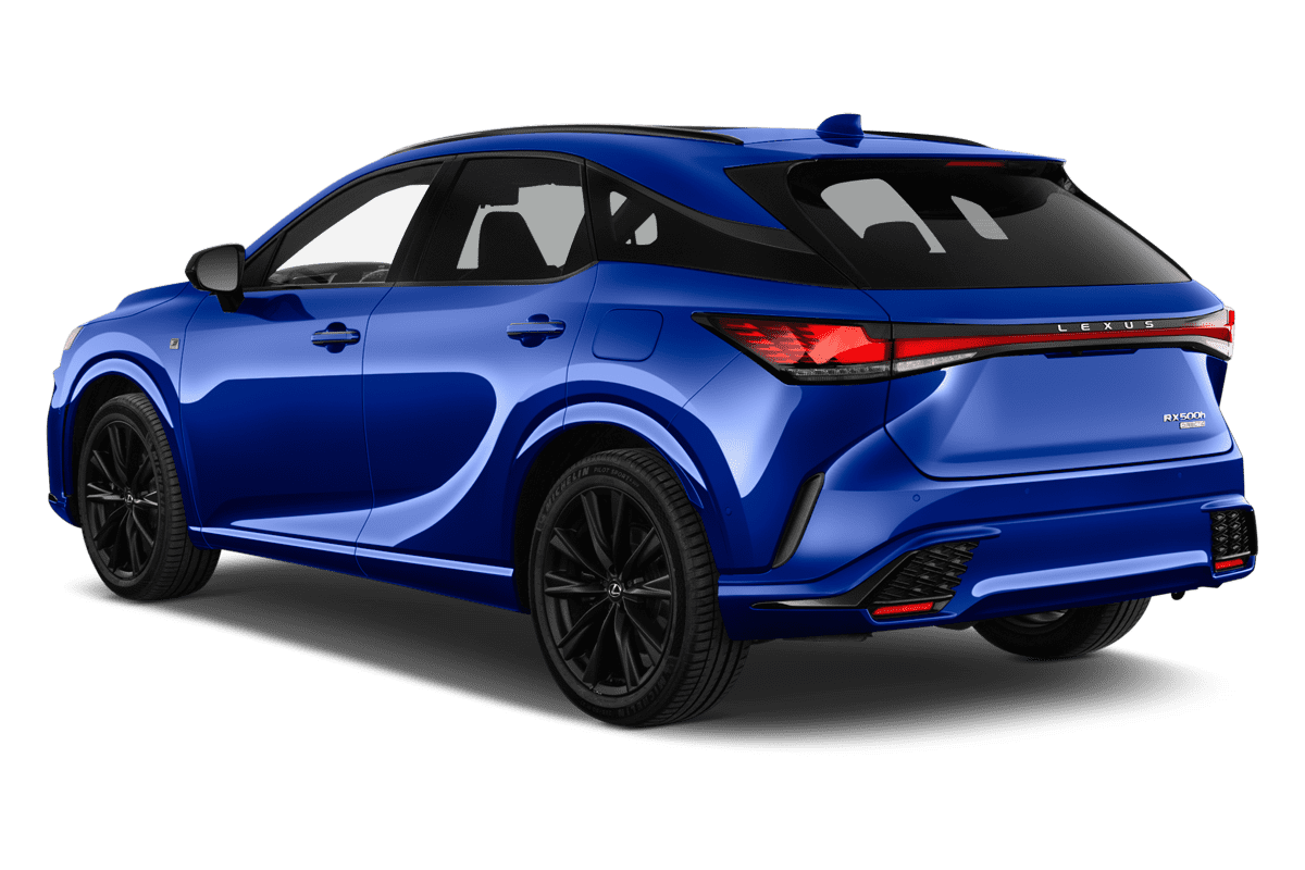 Schräge Heckansicht eines Lexus RX Hybrid, freigestellt