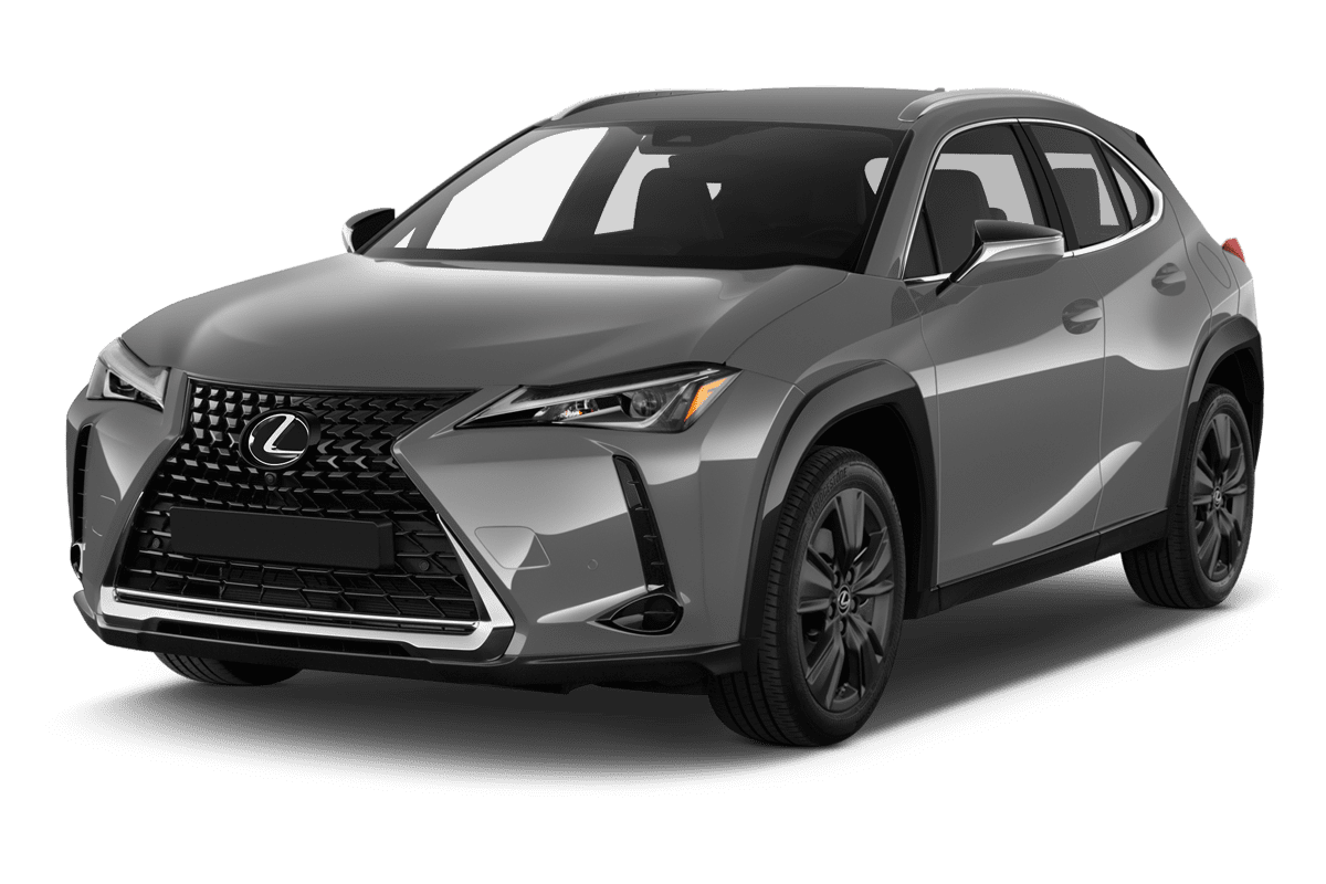 Schräge Frontansicht eines Lexus UX Hybrid, freigestellt