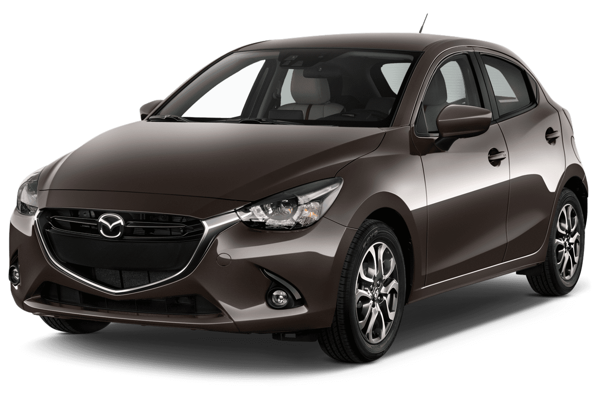 Schräge Frontansicht eines Mazda 2 Homura, freigestellt